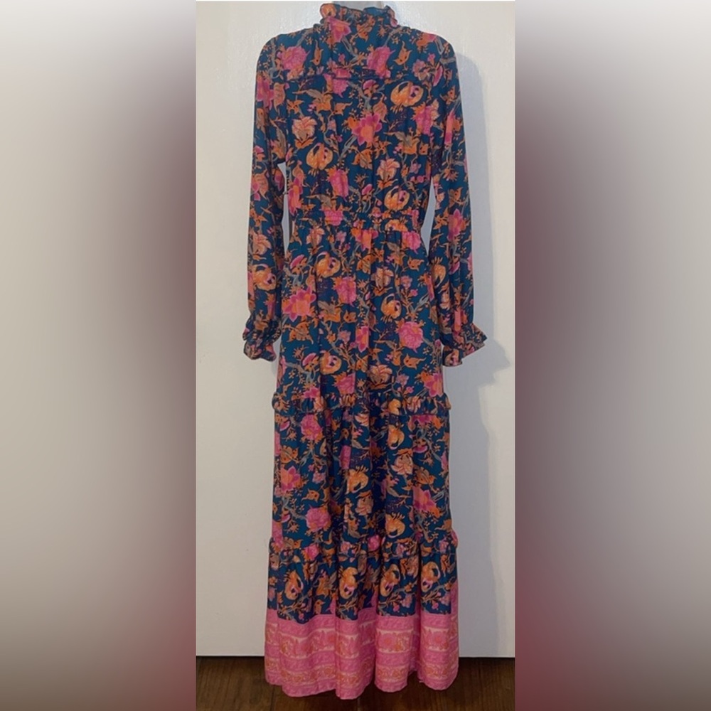 NWT Boemo Anthropologie Tiered Maxi Dress Floral Tassel Tie Long Sleeve - Picture 10 of 14